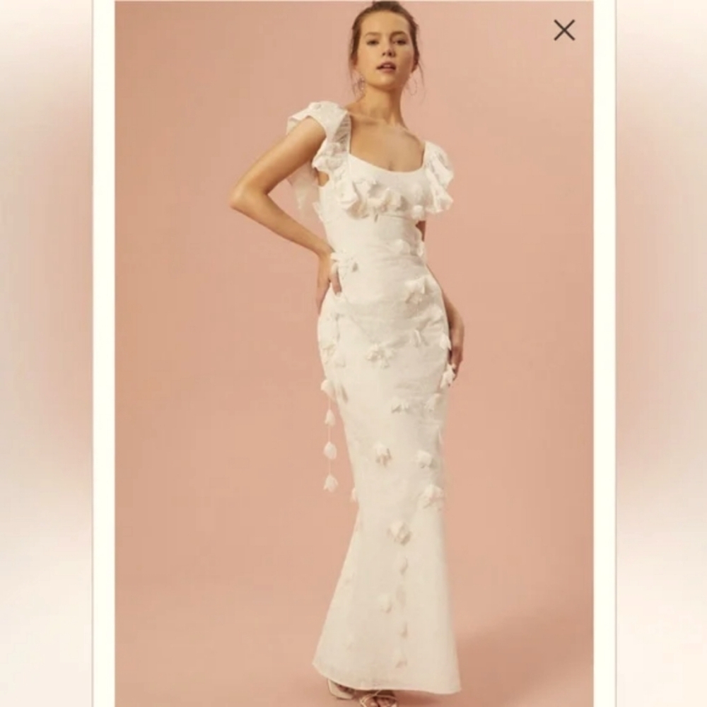 Altar'd State White Floral Appliqué Maxi Dress